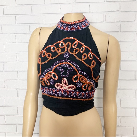 Free People Tops - NWT Free People Goa Embroidered Crop Top Beaded Tank sz L